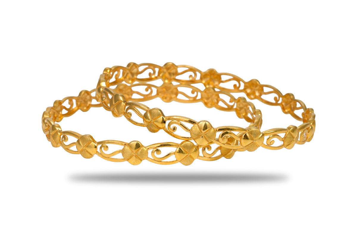 The Vrinda Floral Filigree 925 Silver Gold Plated Bangle Pair