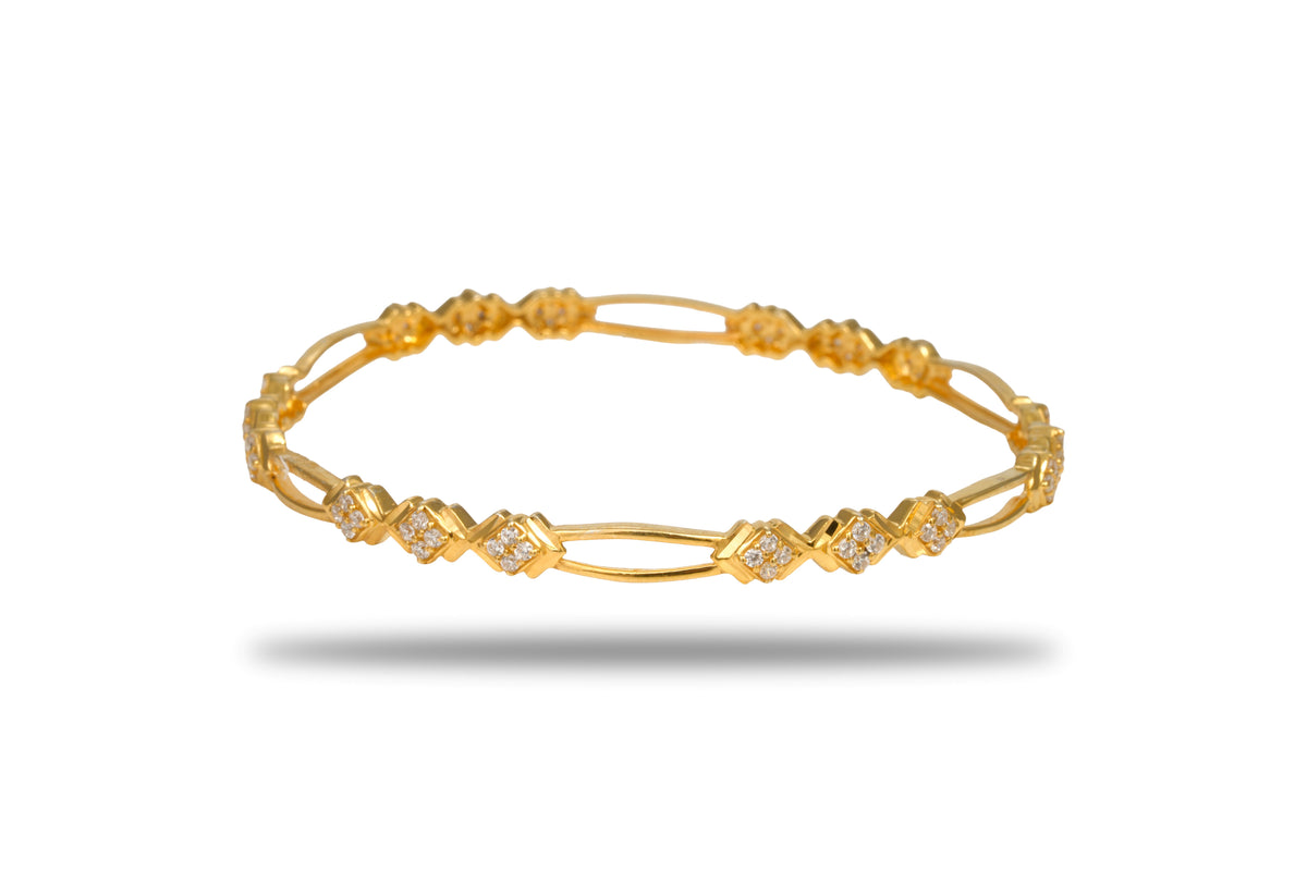 The Stella Diamond-Cluster Linear 925 Silver Gold Plated Bangle Pair