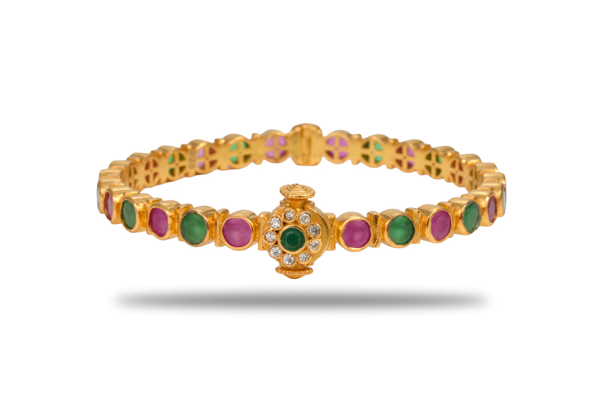 The Navya Navratna-Style Alternating Kemp 925 Silver Gold Plated Bangle Pair