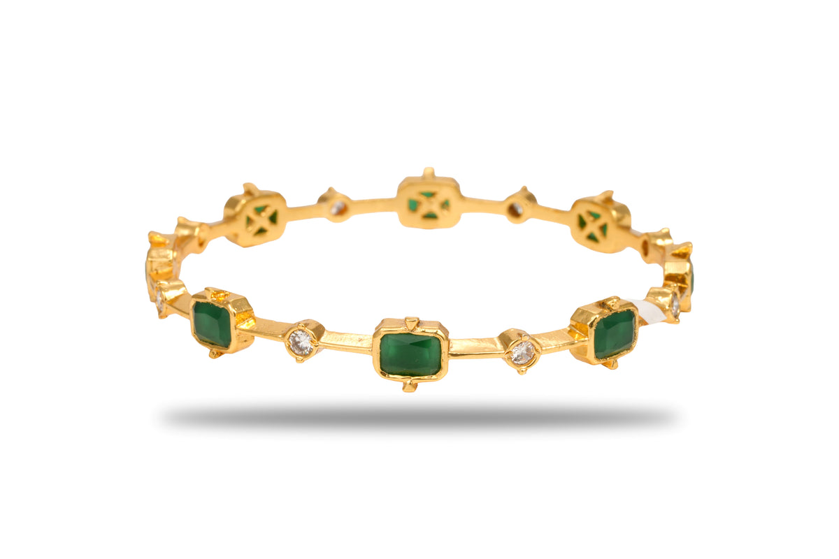 The Emerald Vrinda Cushion Cut Heritage 925 Silver Gold Plated Bangle Pair