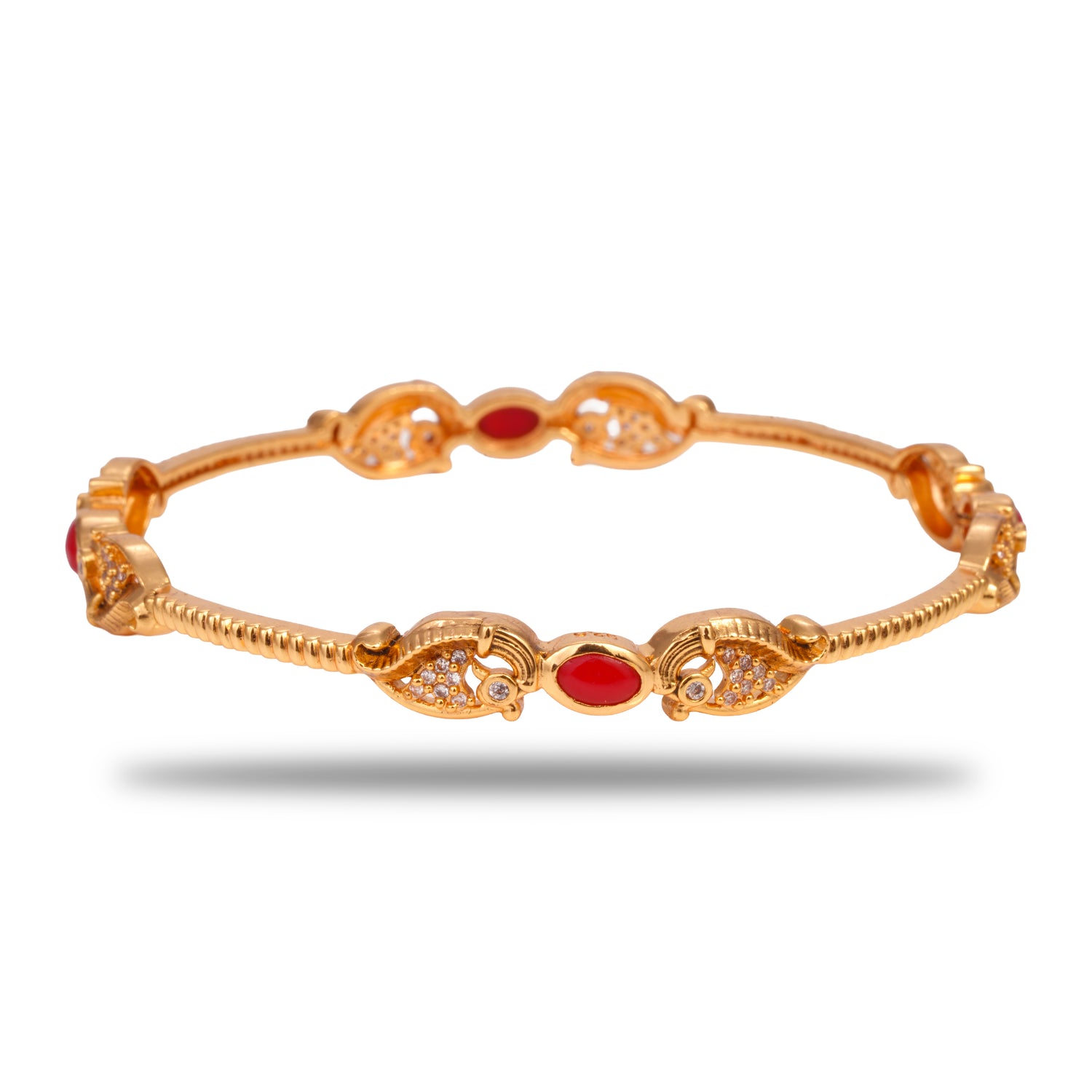 Ruhika Temple Chic Silver Zircon Bangles Radiant Gold Finish – 419-00085