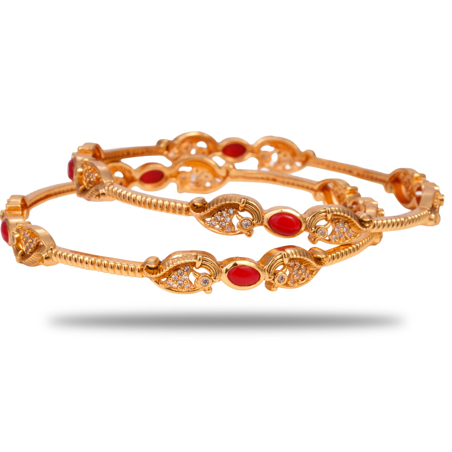 Ruhika Temple Chic Silver Zircon Bangles Radiant Gold Finish – 419-00085