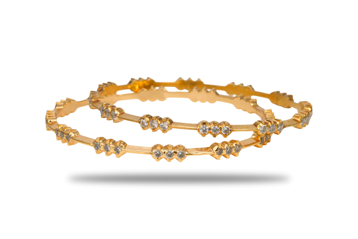The Prema Triple Heart Sleek 925 Silver Gold Plated Bangle Pair