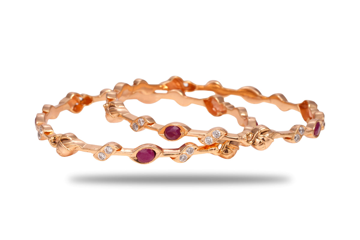 The Rubina Delicate Infinity Ruby Rose 925 Silver Gold Plated Bangle Pair