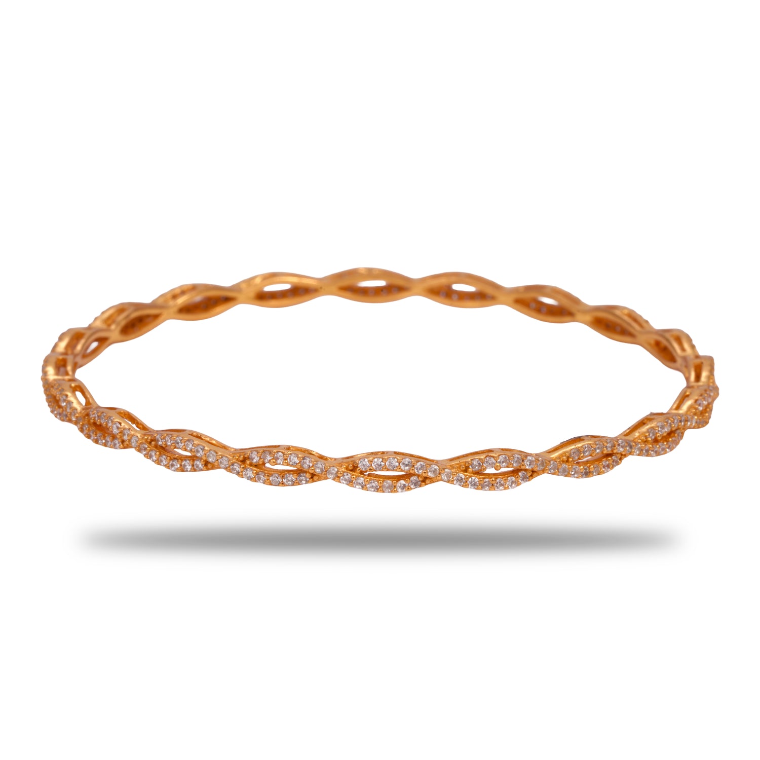 Tanirika Regal Weave Silver Zircon Bangles Radiant Gold Finish – 419-00742