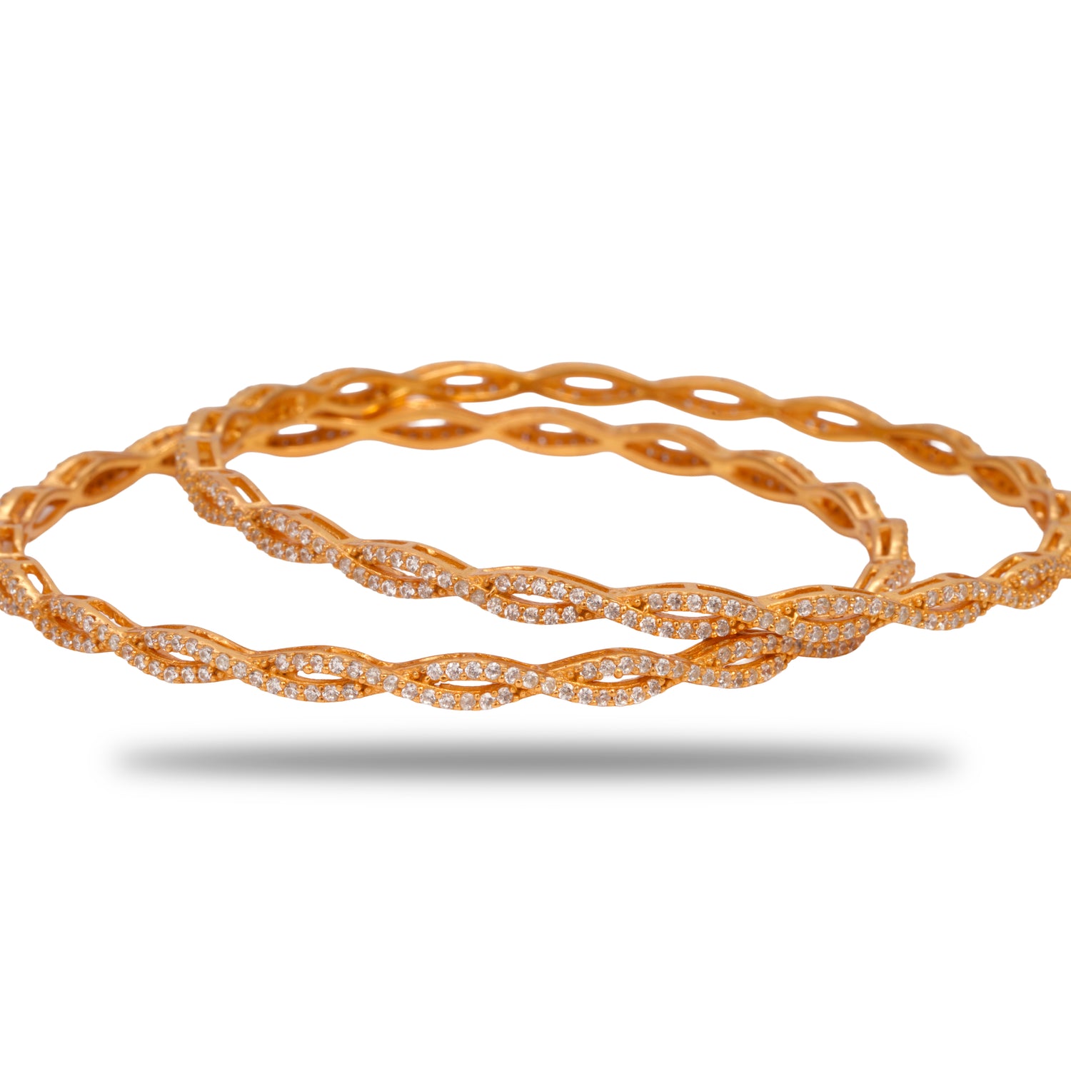 Tanirika Regal Weave Silver Zircon Bangles Radiant Gold Finish – 419-00742