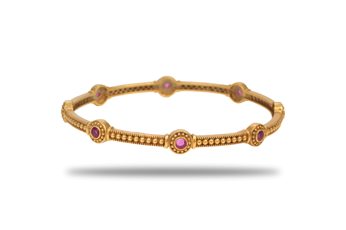 The Devika Antique Ruby Bead Heritage 925 Silver Gold Plated Bangle Pair