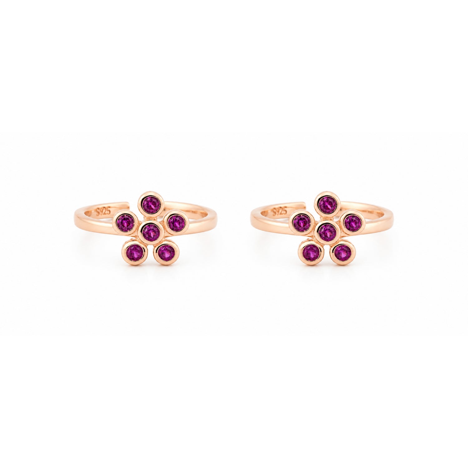 Magenta Bloom Rose Gold Adjustable Toe Rings