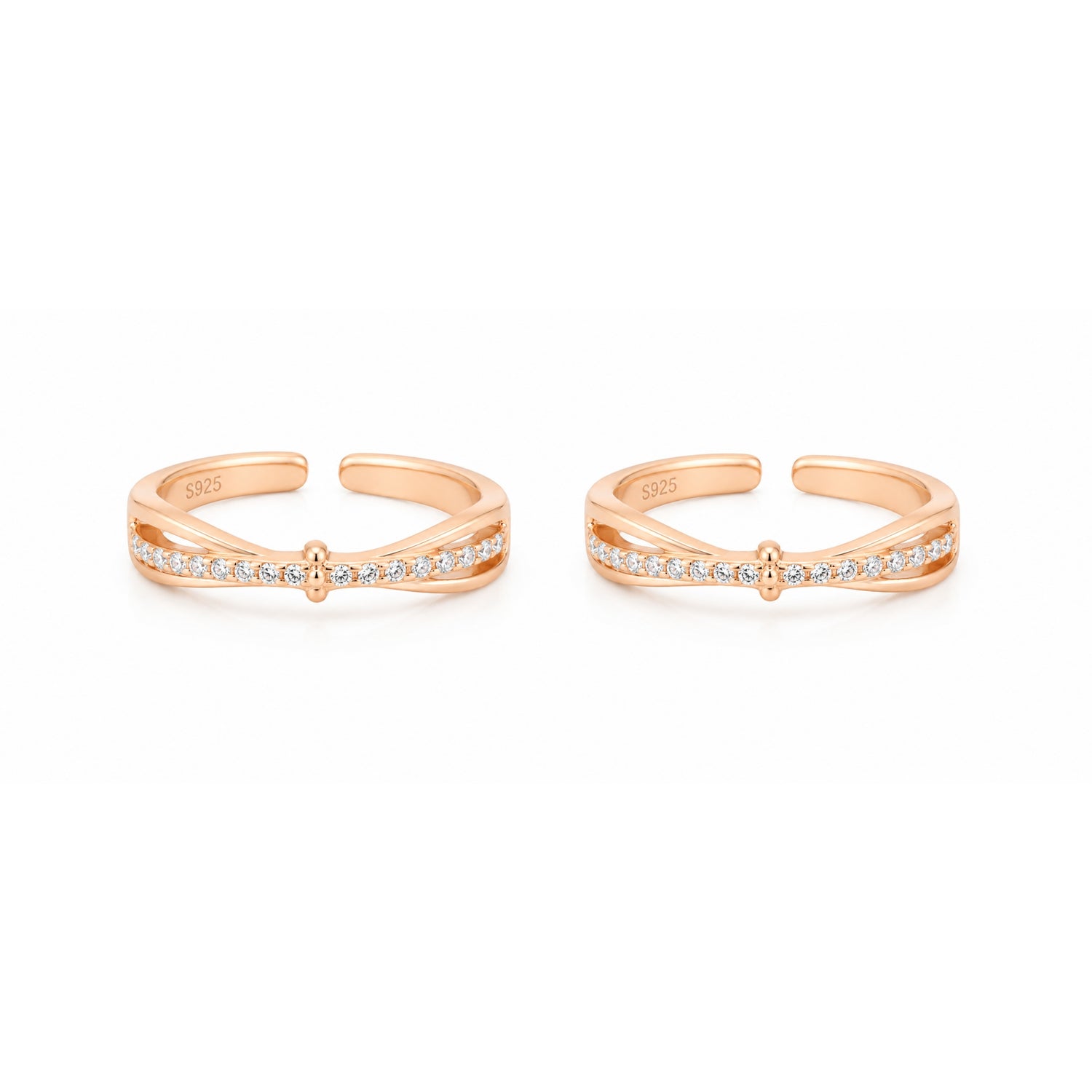 Sparkling Crisscross Rose Gold Adjustable Toe Rings