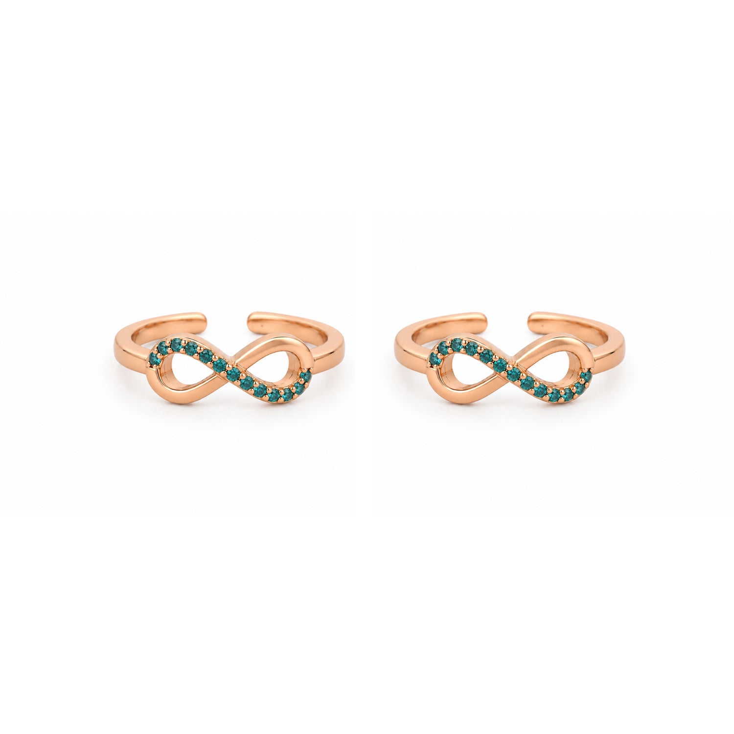Infinite Grace Teal Infinity Rose Gold Adjustable Toe Rings