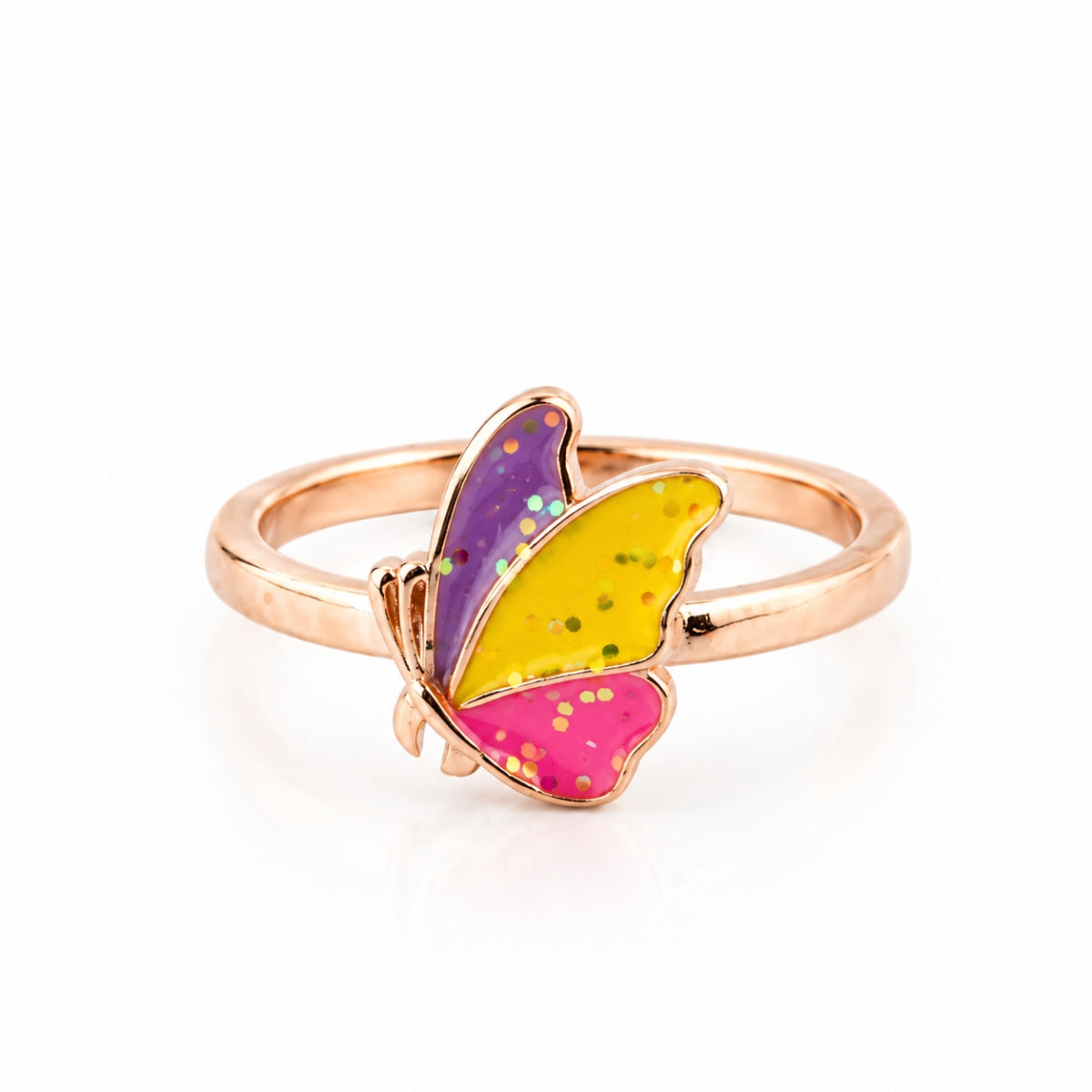 Tricolor Flutter Butterfly 925 Sterling Silver Rose Gold Plated Kids Ring