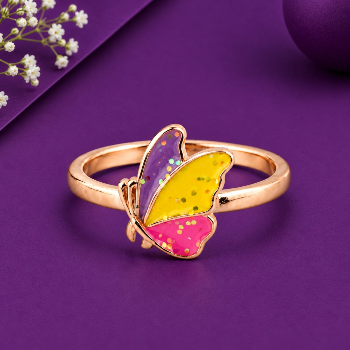 Tricolor Flutter Butterfly 925 Sterling Silver Rose Gold Plated Kids Ring
