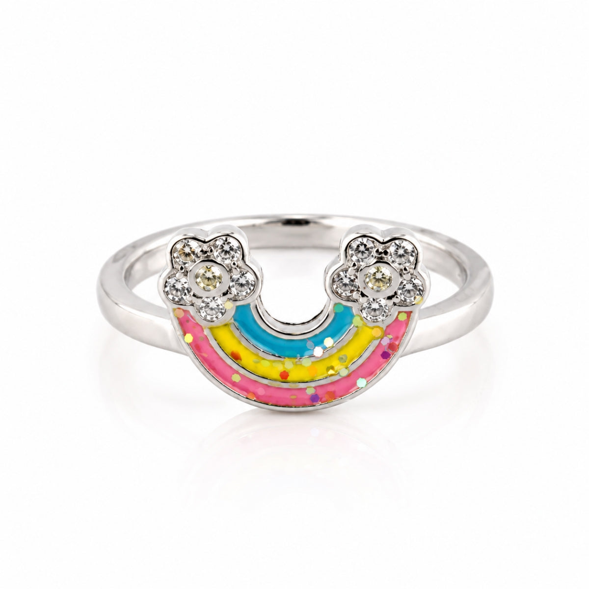 Sparkling Pastel Rainbow & Cloud 925 Sterling Silver Kids Ring