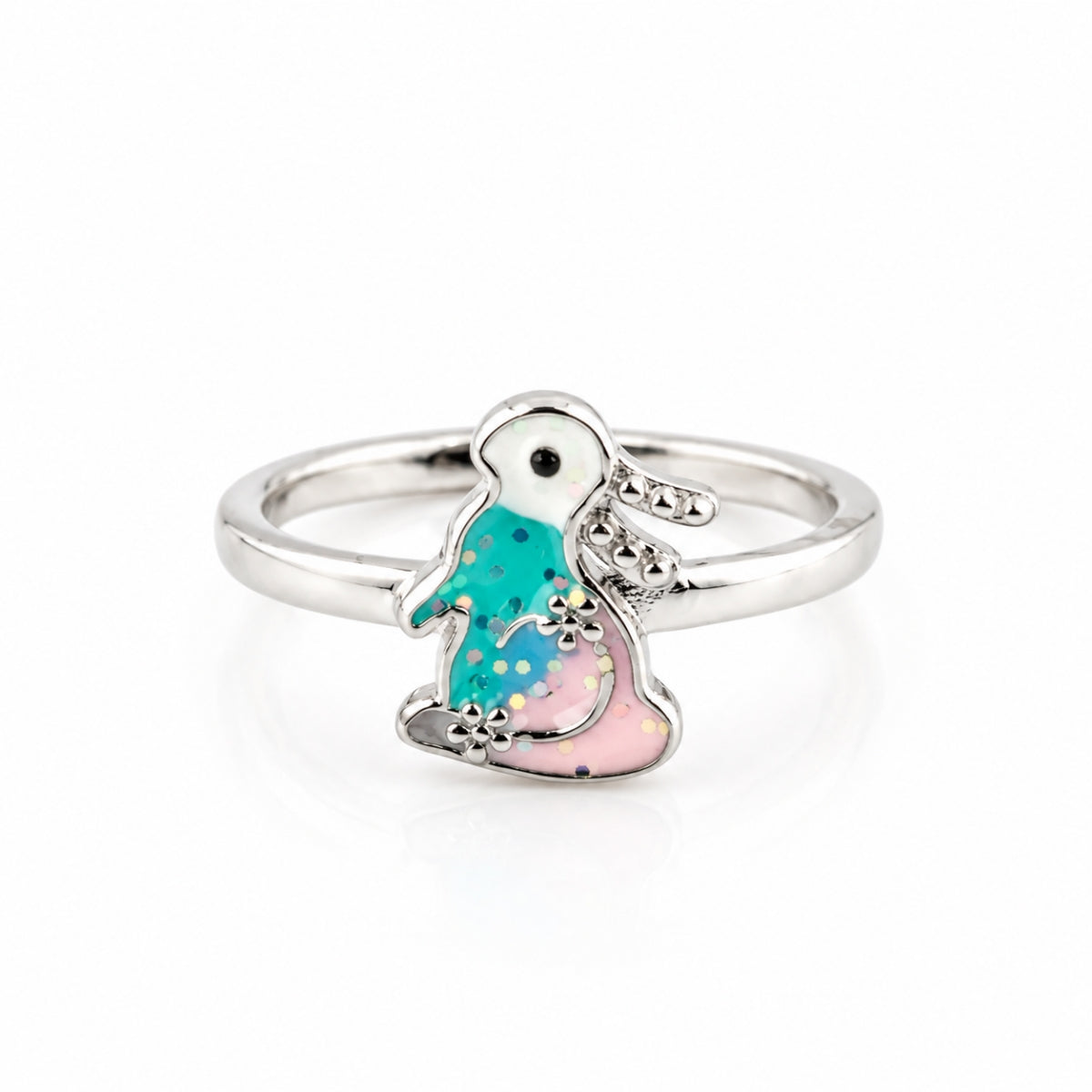 The Cottontail Cutie: 925 Sterling Silver Glitter Bunny Kids Ring