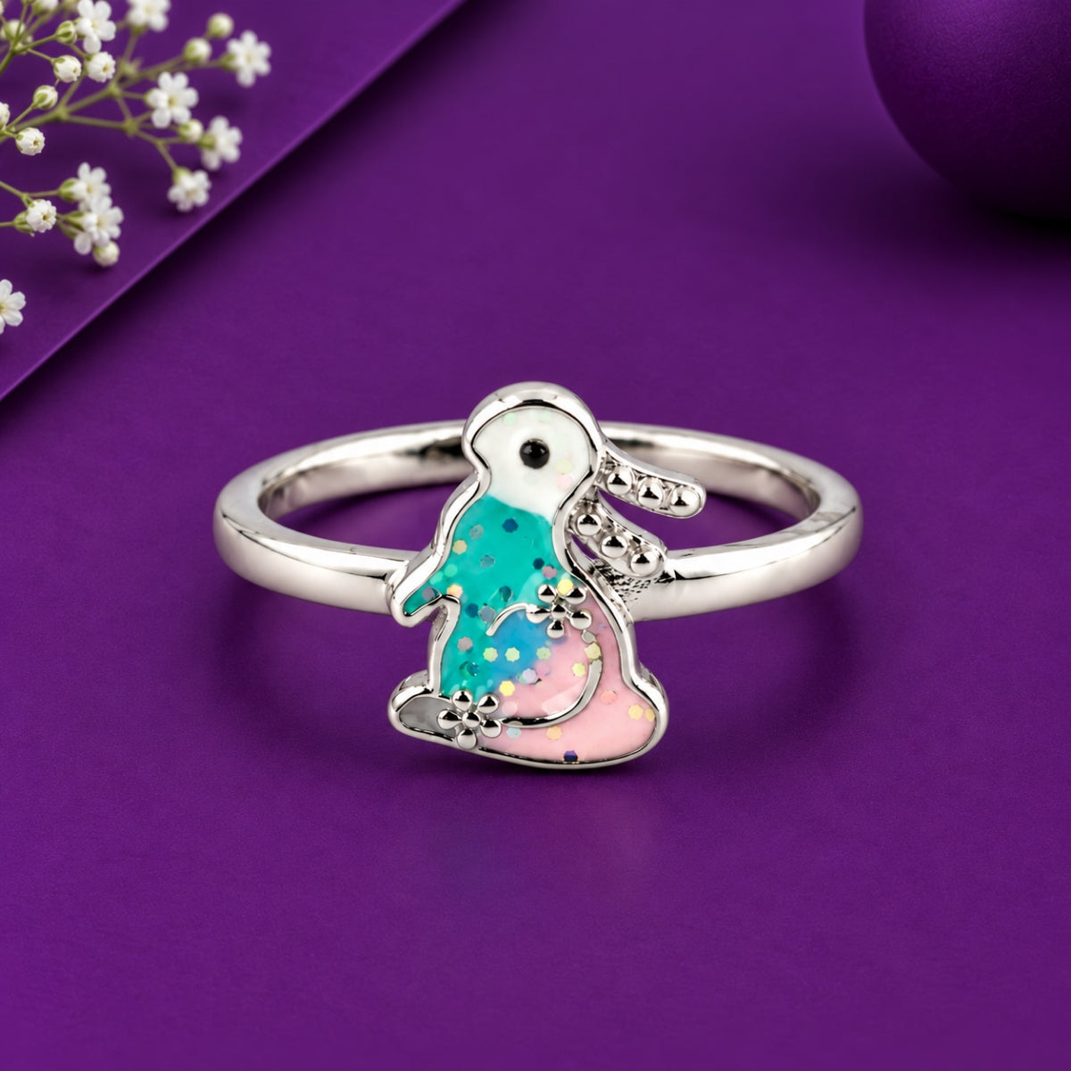 The Cottontail Cutie: 925 Sterling Silver Glitter Bunny Kids Ring