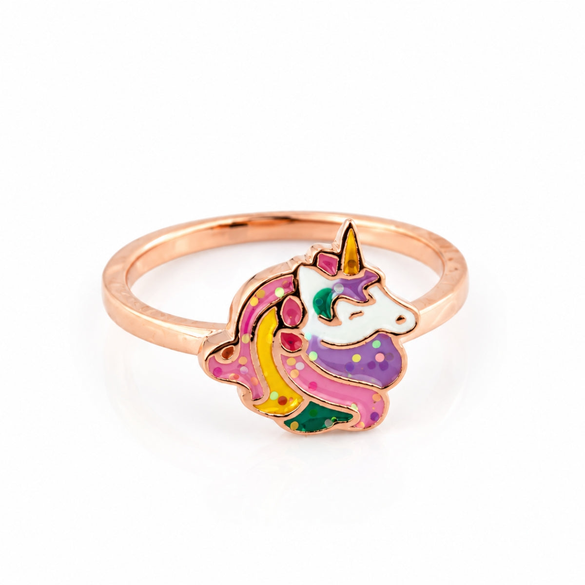 The Sparkle Stallion: 925 Sterling Silver Rose Gold Rainbow Unicorn Kids Ring