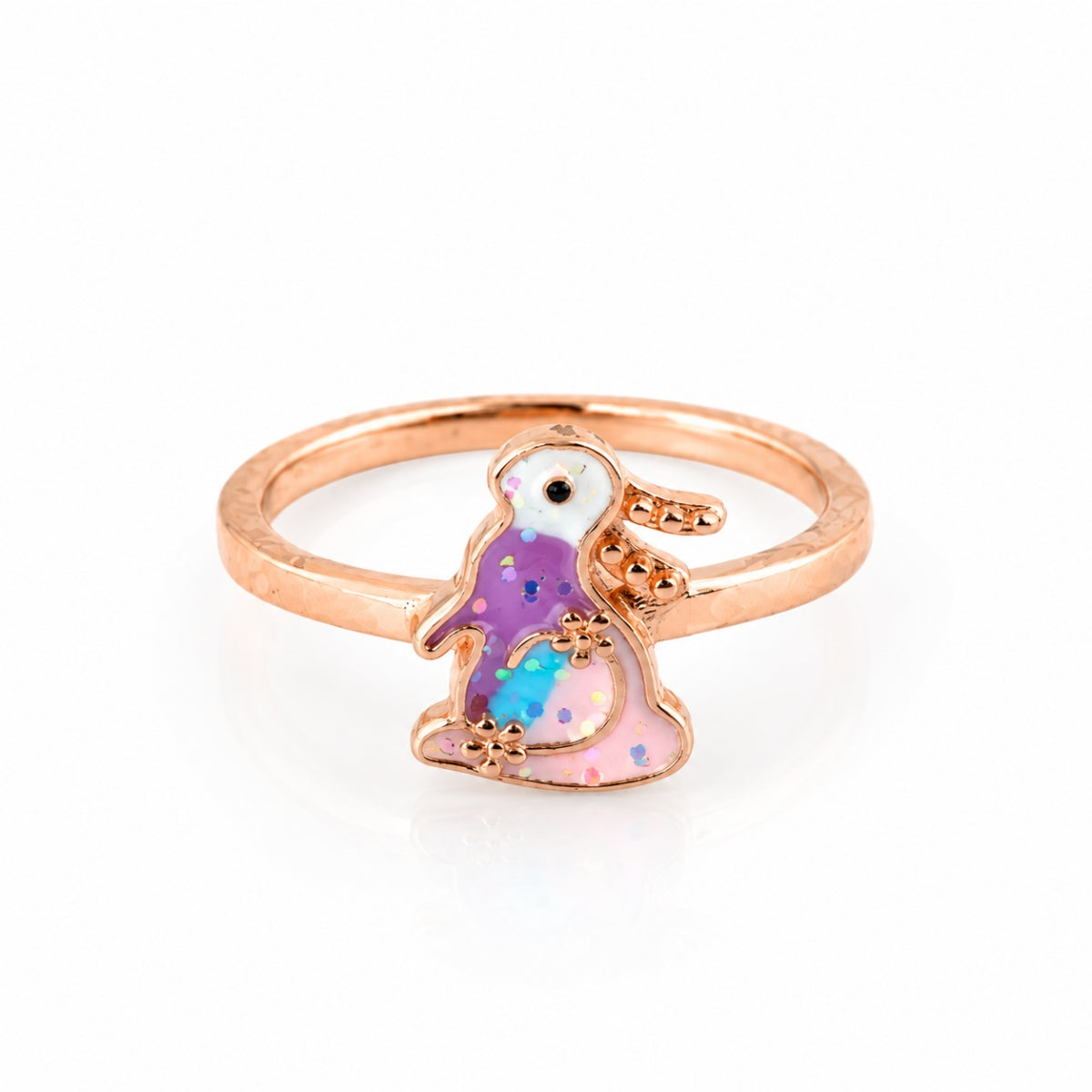 The Lavender Bunny: 925 Sterling Silver Rose Gold Glitter Bunny Kids Ring
