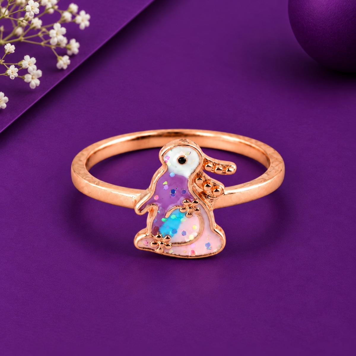 The Lavender Bunny: 925 Sterling Silver Rose Gold Glitter Bunny Kids Ring