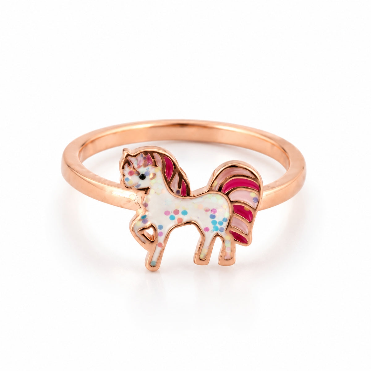 The Prancing Pixie: 925 Sterling Silver Rose Gold Glitter Pony Kids Ring