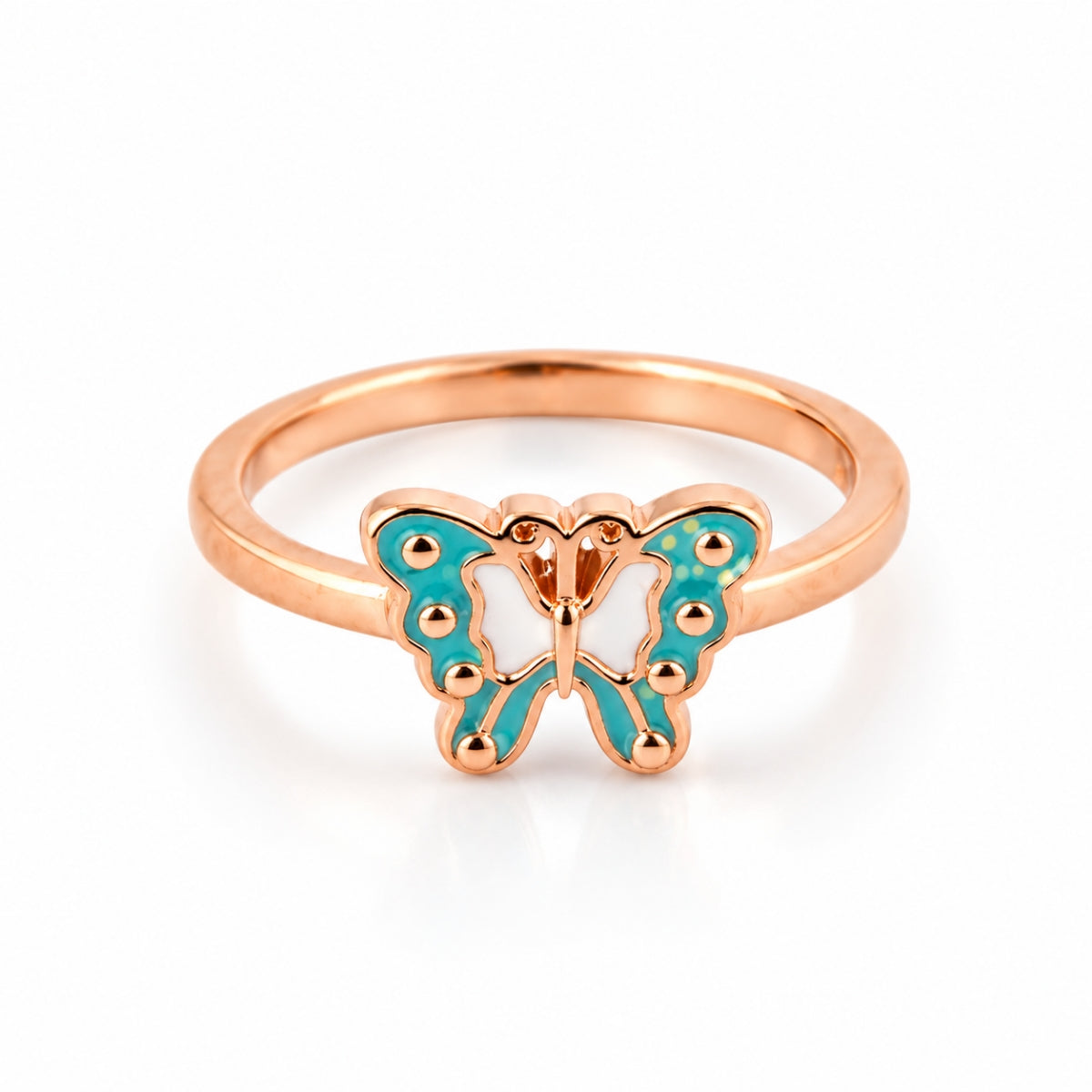 The Social Butterfly: 925 Sterling Silver Rose Gold Teal Butterfly Kids Ring