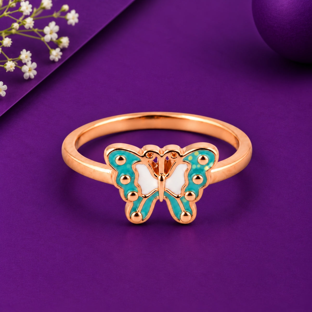 The Social Butterfly: 925 Sterling Silver Rose Gold Teal Butterfly Kids Ring