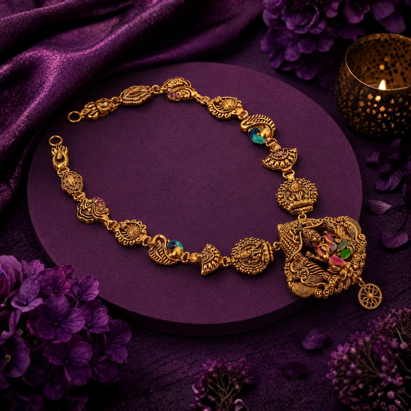 Aura Lakshmi Antique 925 Silver Gold-Plated Necklace