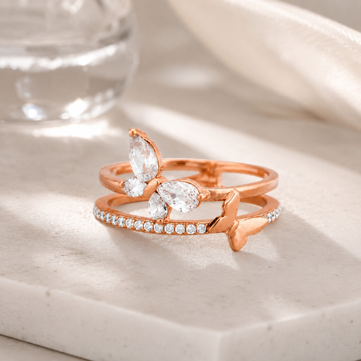 Roselle Butterfly Halo Ring