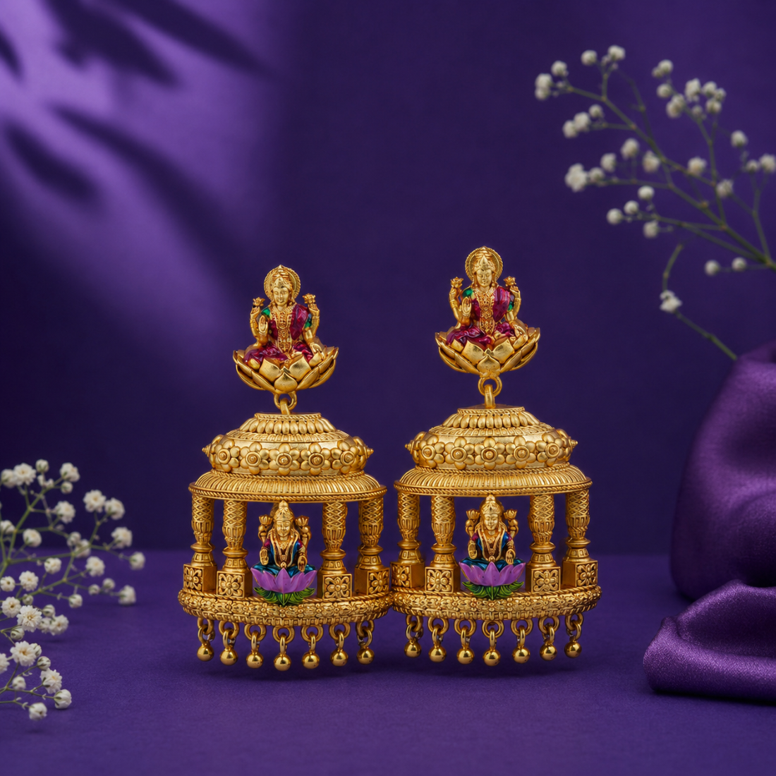 Divine Lakshmi Mandap Cage Gold-Plated 925 Silver Drops