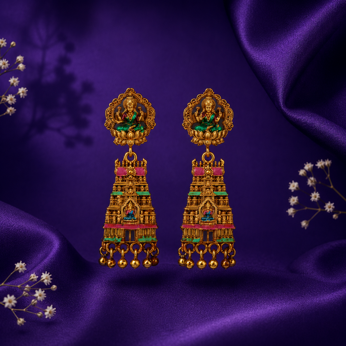 Imperial Lakshmi Gopuram Multicolored 925 Silver Drops