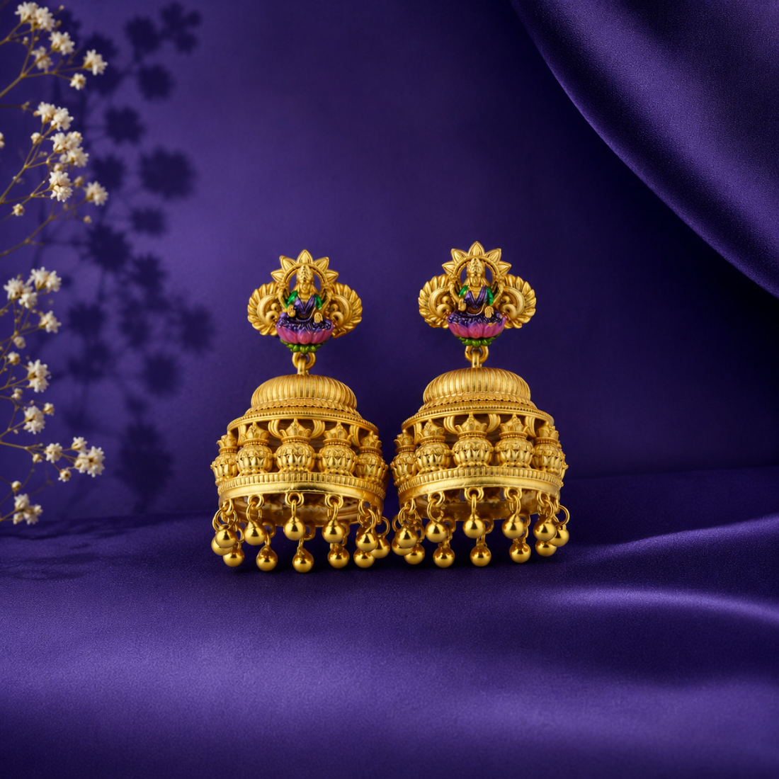 Ashta Lakshmi Heritage Gold-Plated 925 Silver Jhumkas