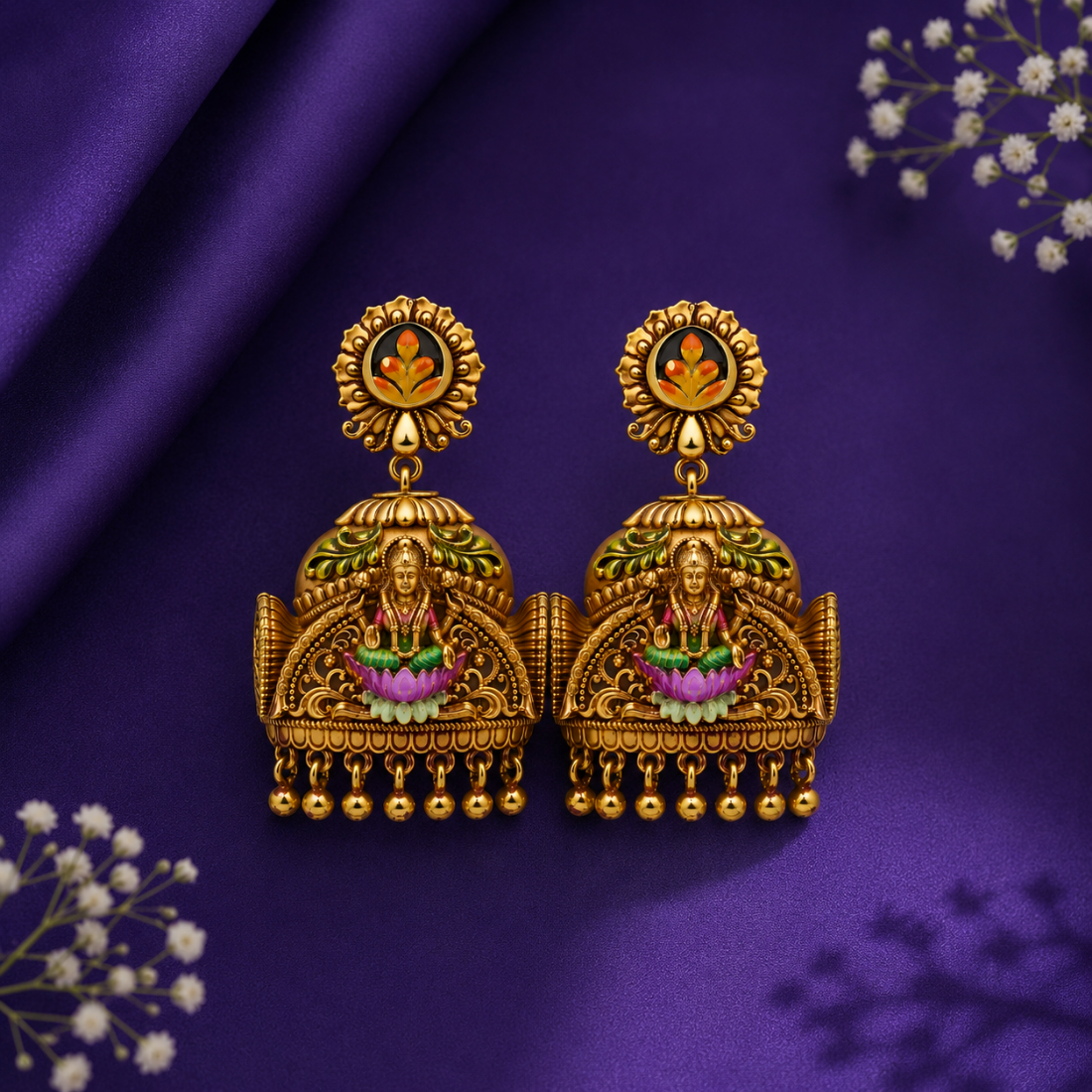 Imperial Gaja Lakshmi Arch Gold-Plated 925 Silver Drops