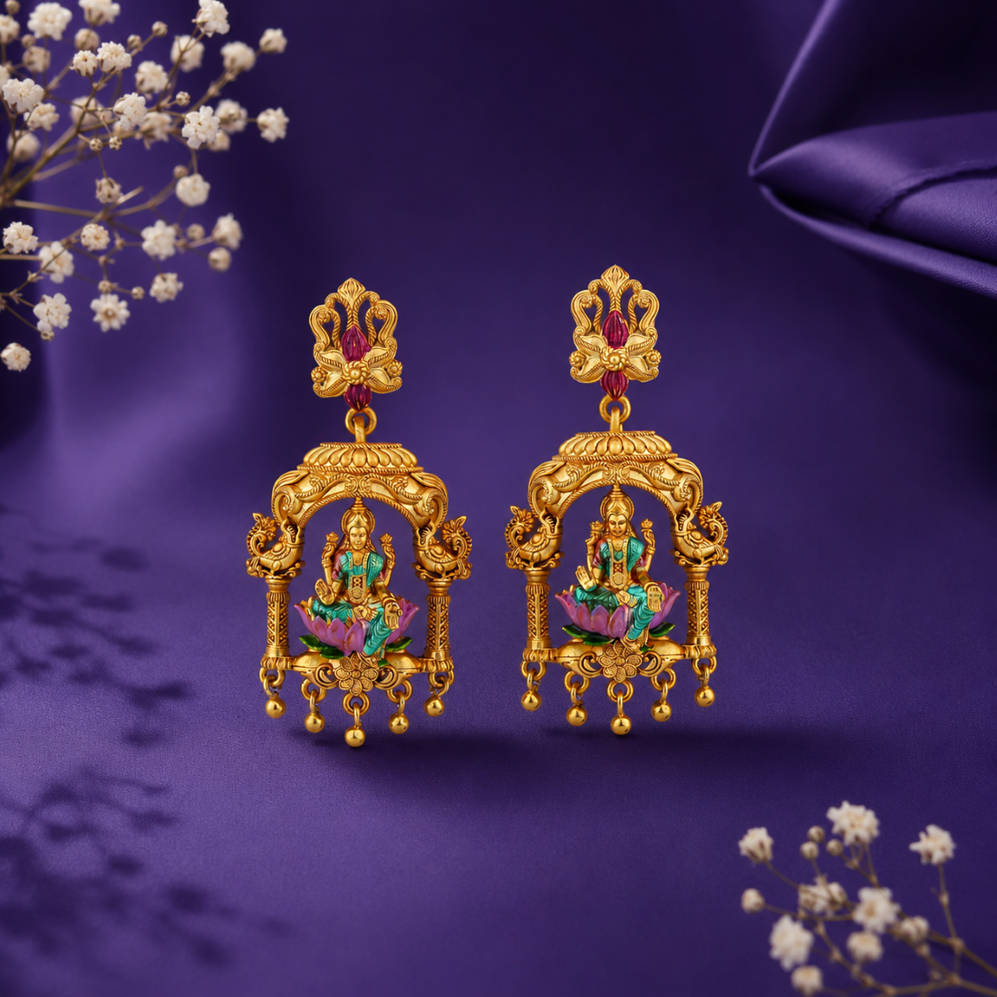 Divine Lakshmi Shrine Arch Gold-Plated 925 Silver Drops