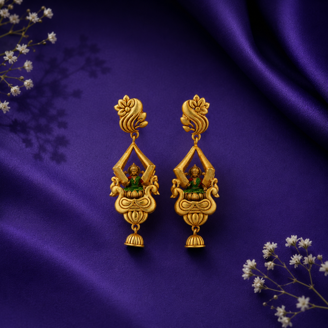 Heritage Lakshmi Geometric Frame Gold-Plated 925 Silver Jhumkas