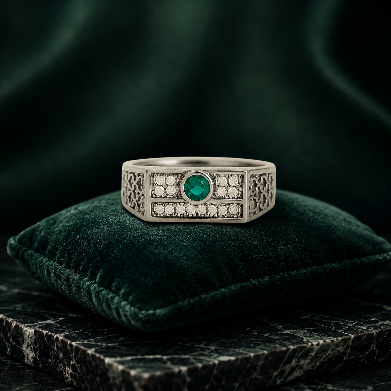 Emerald Crown Rectangle Ring