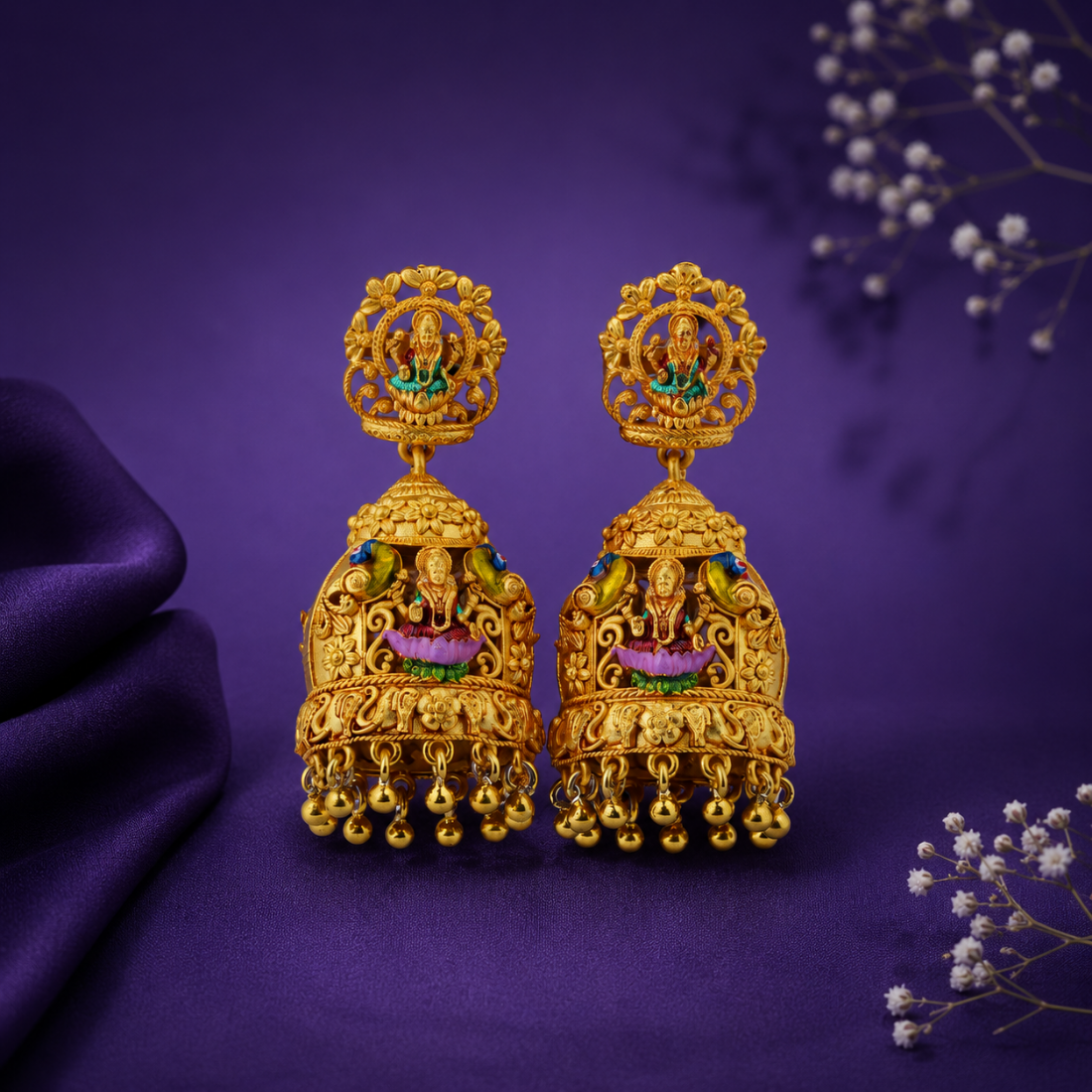 Royal Ganesha Nakshi Gold-Plated 925 Silver Jhumkas