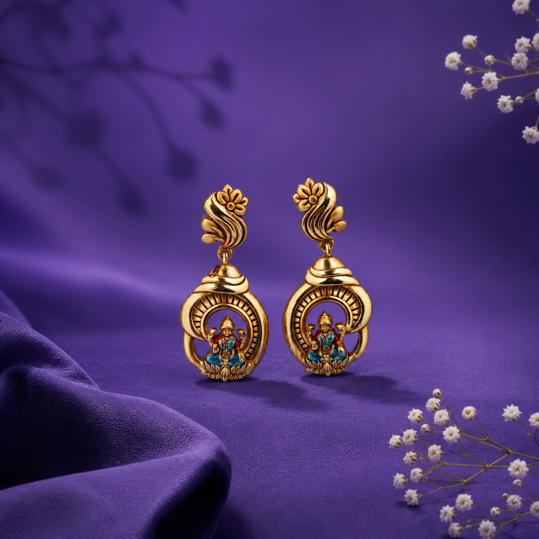 Divine Ganesha Paisley Frame Gold-Plated 925 Silver Drops