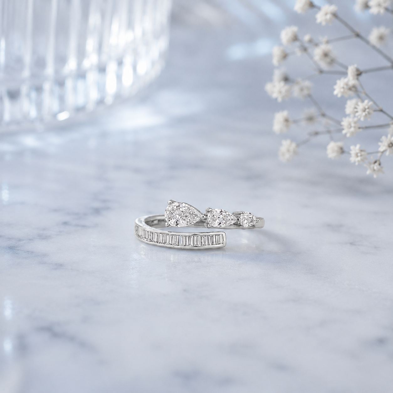 The Cascade Pear & Baguette Ring