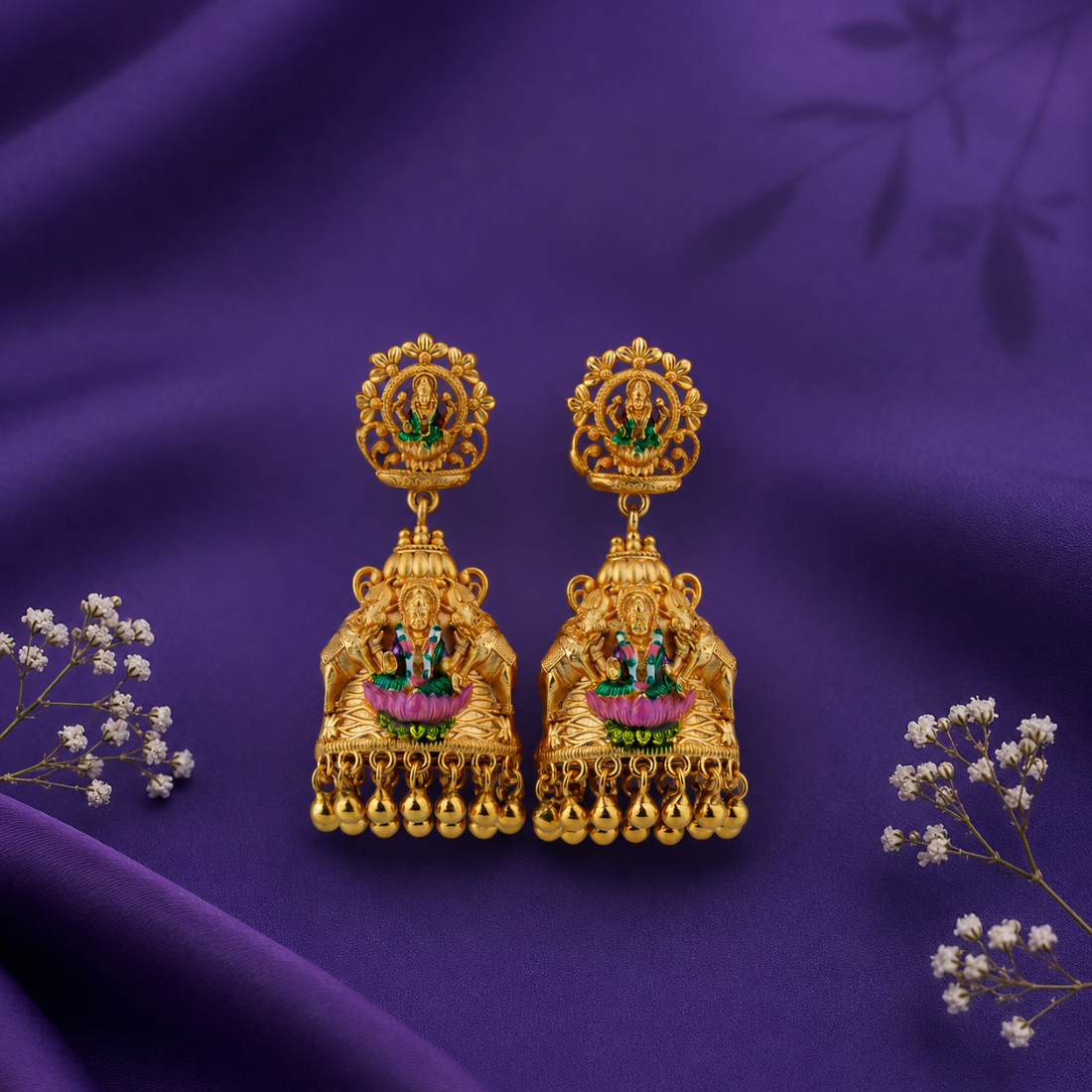 Imperial Lakshmi Gaja-Nakshi Gold-Plated 925 Silver Jhumkas