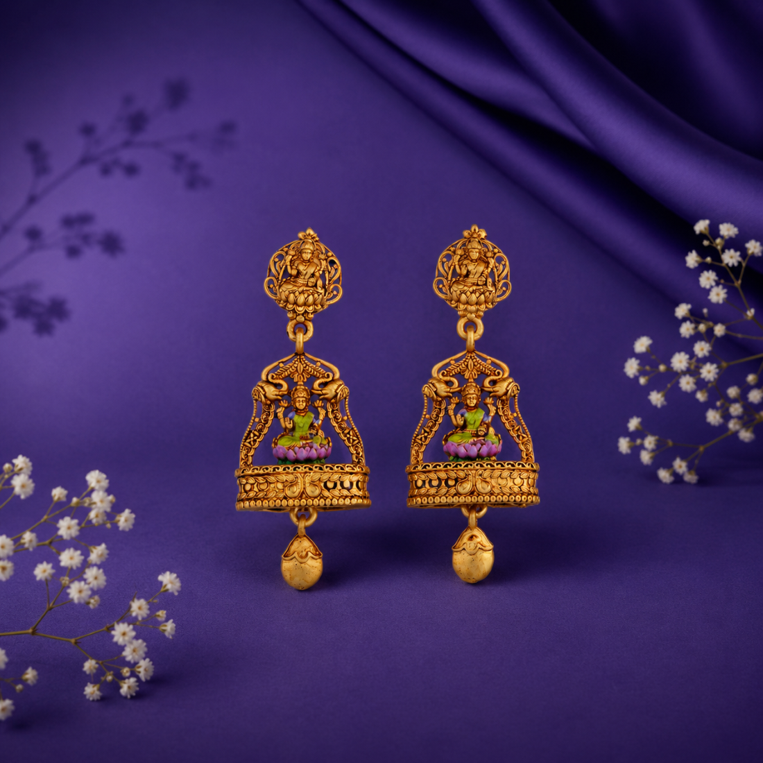 Divine Gaja Lakshmi Mandap Gold-Plated 925 Silver Drops