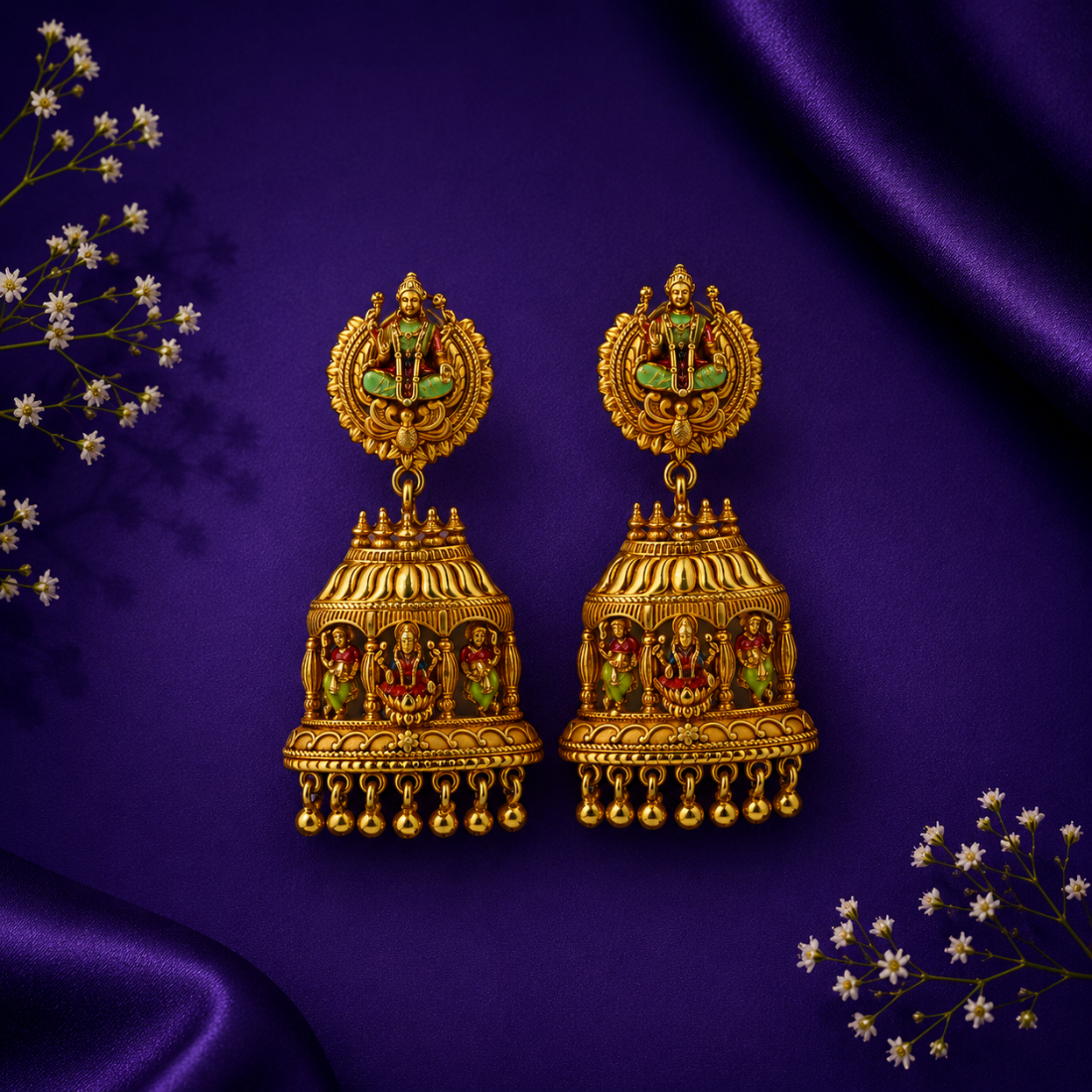 Ashta Lakshmi Halo Heritage Gold-Plated 925 Silver Drops
