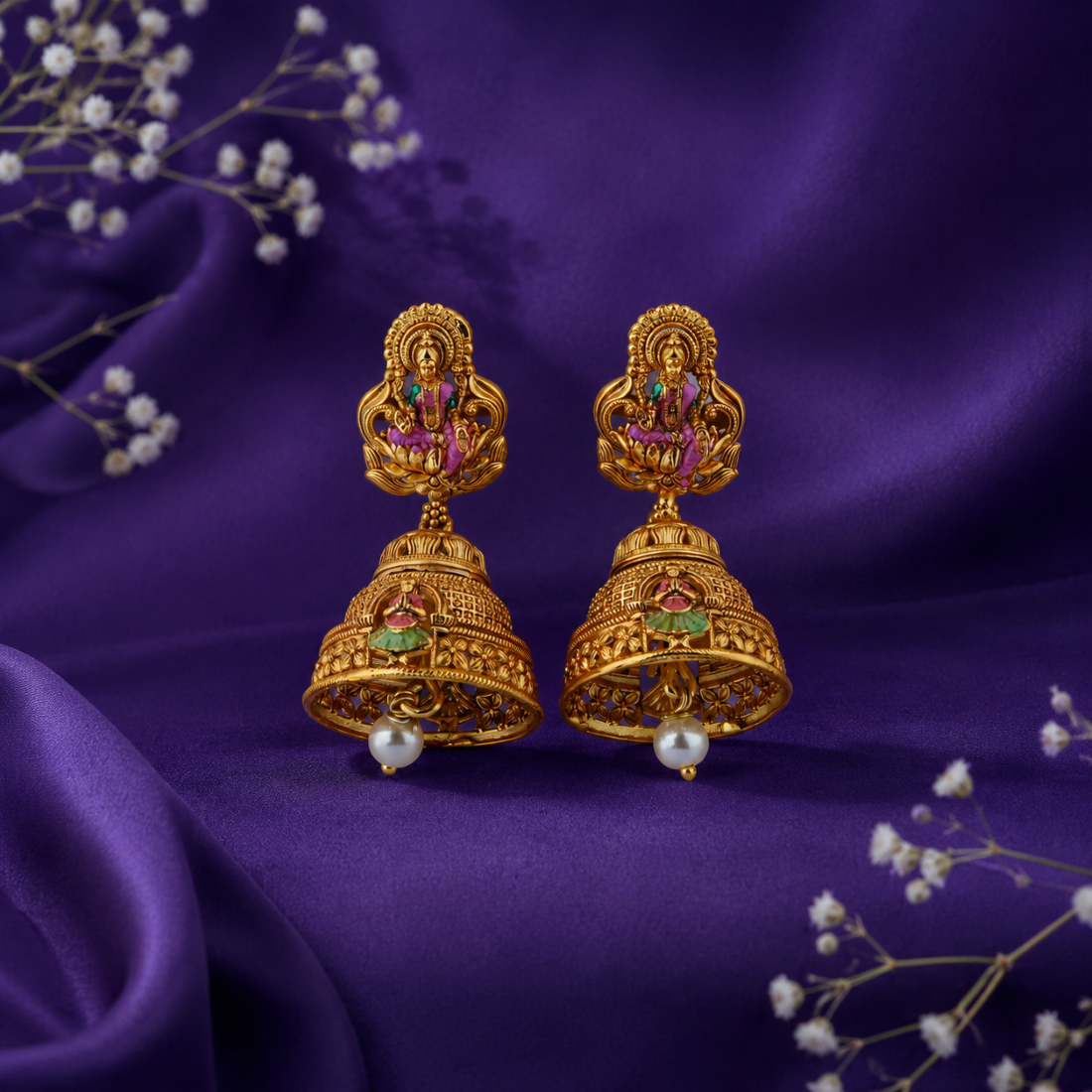Divine Lakshmi Heritage Pearl-Drop Gold-Plated 925 Silver Jhumkas