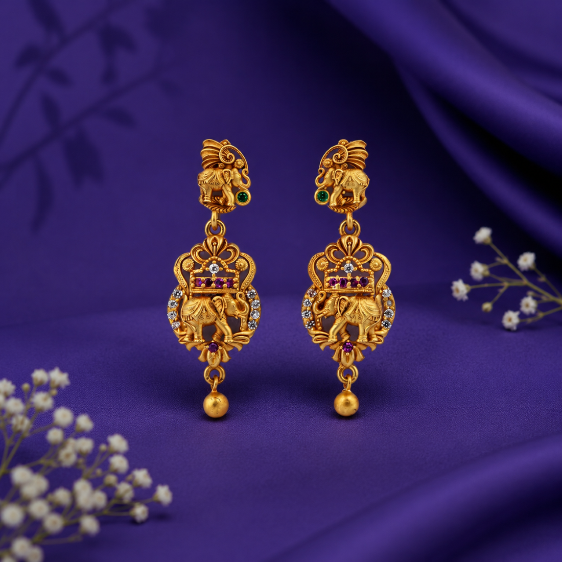 Heritage Lakshmi Tower Grid Gold-Plated 925 Silver Drops
