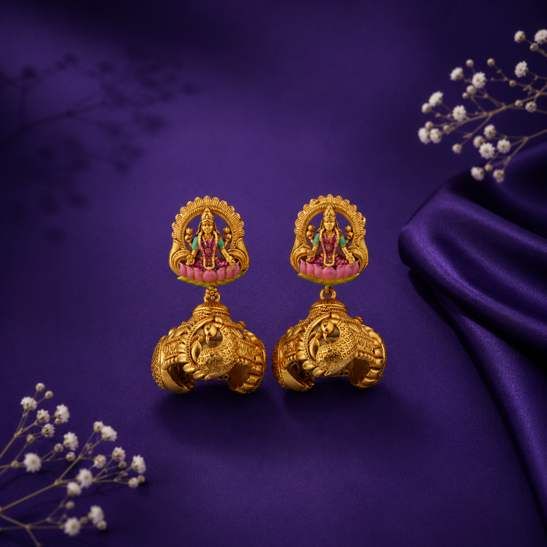 Divine Sri Lakshmi Gold-Plated 925 Silver Jhumka