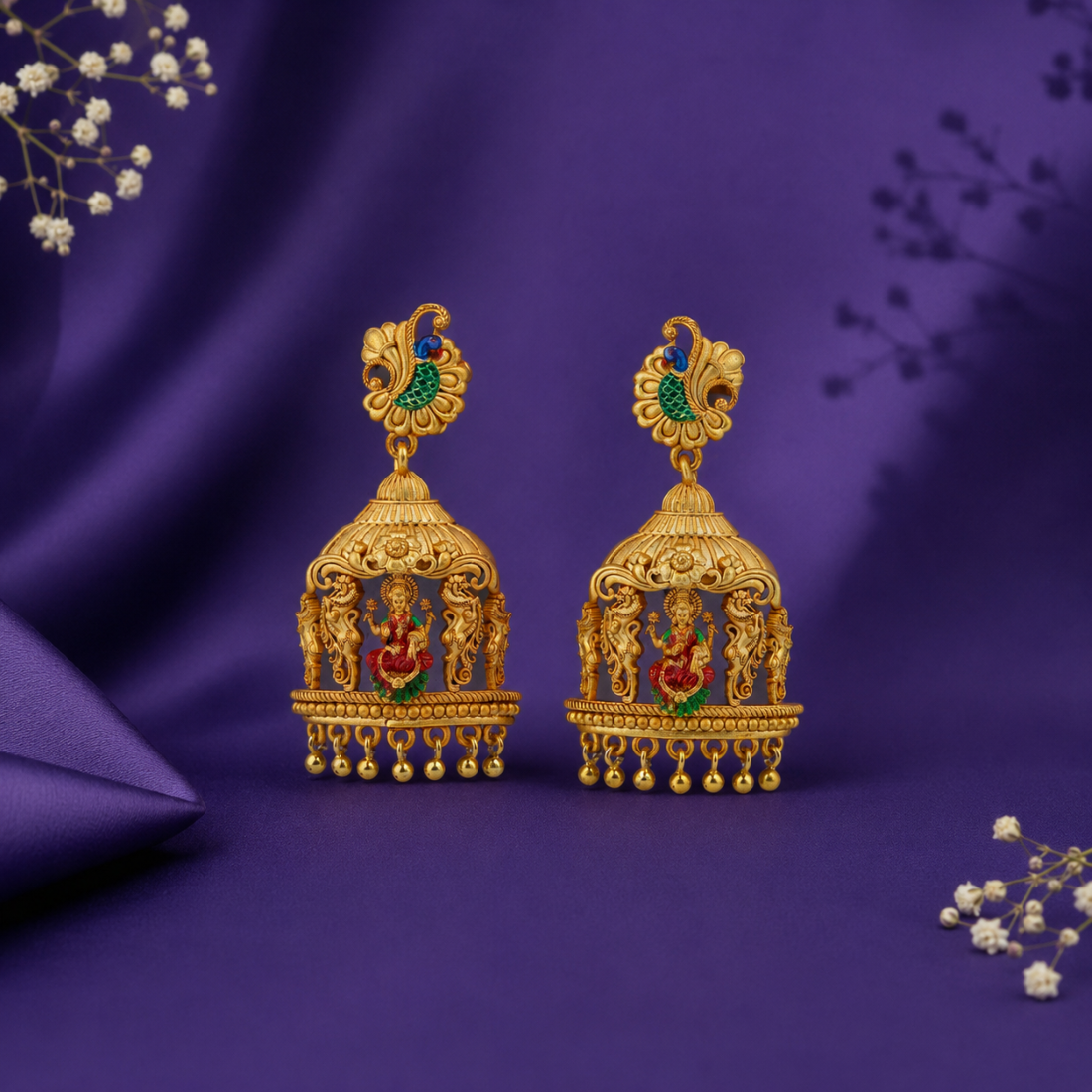 Divine Ganesha & Peacock Temple Gold-Plated 925 Silver
